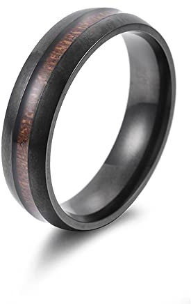 BlackAmazement 316L Edelstahl Ring Holz Maserung Inlay 6mm Größe 52-71 Gold Blau Schwarz Silber Damen Herren (Schwarz, 71 (22,6))