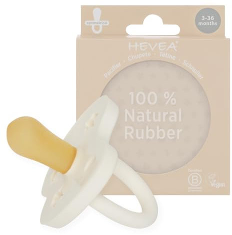 HEVEA Naturkautschuk Schnuller SYMMETRISCH, 3-36 Monate - Hygienisches Einteiliges Design für Neugeborene bis Kleinkinder, BPA-frei, Weich & Langlebig - Einzelpackung (Milchweiß)