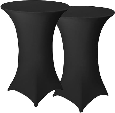 Granbest Pack von 2 Cocktail Tischhussen Eingebaut Spandex Quadrat Ecken Stehtischhussen für Party, Bankett, Hochzeitsereignis, Ausstellung, Freien (Schwarz, Ø 80-85cm)