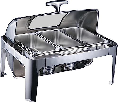 Stainless Steel Buffet Hot Plate - Buffet Servers and Heaters. Hot Pot Buffet Set, Stainless Steel Buffet Hot Pot with Glass Lid Food Warmer Catering(Size:9L,Color:Visual Standard. - Double)