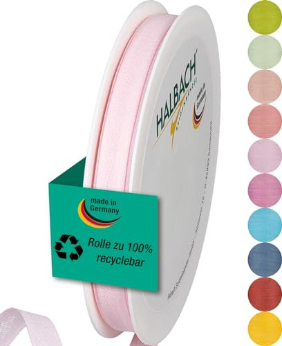 Halbach Seidenbänder Geschenkband | Breite 10mm Länge 25m | Schleifenband made in Germany | Geschenkbänder in Vielzahl von Farben und Breiten, perfekt zum Verpacken und Dekorieren, Farbe: blassrosa