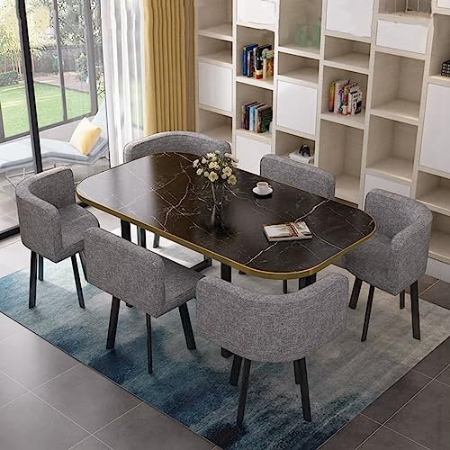 MAxba Essgruppen for 6 Personen Konferenztisch Esstisch mit 6 Stühlen Küchentisch Set Verhandlungstisch Couchtisch,Schwammgepolsterte Stühle (Color : Grey)
