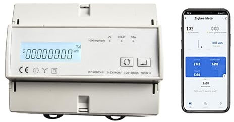 Smart WiFi Stromzähler 3 Phasen, 0,25A-80A Drehstromzähler, Solar PV Bi Richtung Zwei-Wege-Tuya Intelligente Energiezähler Stromverbrauch Monitor, DIN-Hutschiene - Strommessgerät mit LCD-Bildschirm