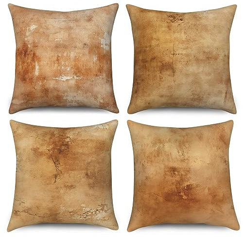 ASDCXZ Vintage Kissenbezug 40x40 cm 4er Set, Modern Retro Erdgelb Sofa Dekokissen Kissenbezüge Kissenhülle Waschbar Polyester Flachs Textil Outdoor Kopfkissenbezug Kissen Bezug