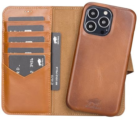 Solo Pelle Lederhülle kompatibel für iPhone 15 Pro Max in 6.7 Zoll abnehmbare Hülle (2in1) inkl. Kartenfächer für das original Apple iPhone 15 Pro Max in 6.7 (Vollleder Cognac Braun)