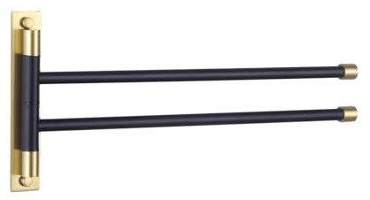 GERZWY HYG02-BD Handtuchhalter für Badezimmer mit Schwenkarm, 2-armig, Wandhalterung, Edelstahl, Handtuchhalter, Organizer (Schwarz und Gold)