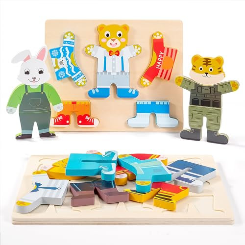 Ankleidepuzzle Spielzeug, Holztier Tier verkleiden Puzzles Geschenk Kinderspielzeug Holzspielzeug Mehrfarbig für Kinder ab 3 Jahre