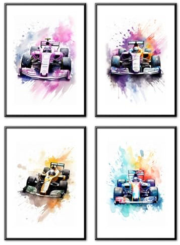 generisch MJ-Graphics - Poster Set Formel 1 für Kinderzimmer & Gamingzimmer - 4 Wandbilder Din A4 extra dickes Posterpapier - F1 Rennwagen Bilder ohne Rahmen