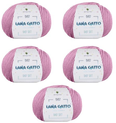 Wolle zum Stricken oder Häkeln 100% Merinowolle Extrafine von Lana Gatto. Baby Soft Linie Kinder, Neugeborene natürlich mit Aloe Vera (5, Rose - 9409)
