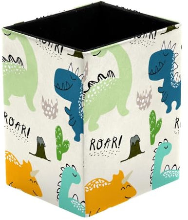 Eslifey Pot à crayons carré pour bureau, pot à crayons en forme de dinosaure pour enfants, pot à stylos, pinceaux de maquillage, support d'affichage de bureau, organisateur de papeterie pour la