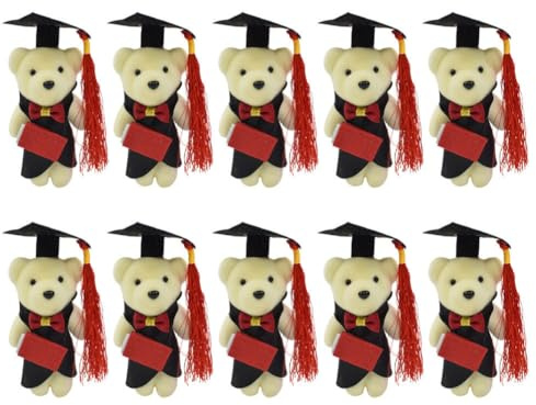 MAGICLULU 10Pcs Graduation Bear Doll Mini Stuffed Bears Mini Plush Bears with Black Cap for Graduation Flower Bouquet Party Favors