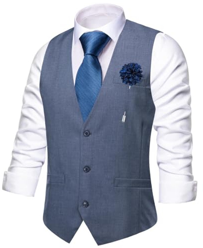 Wvapzxx Herren-Seide, formelle Weste, klassisch, schmal, Krawatte, Einstecktuch, Manschettenknöpfe, Brosche, Set, Hochzeit, Party, Anzug, Weste, MD-3367-N-3427-0060, XXL