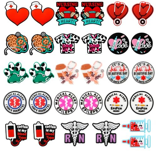 Sunrony 30 Stück medizinische Silikon-Fokal-Perlen, Muster, fokale Silikonperlen für Schlüsselanhänger, Stifte und Basteldekoration (medizinisches Thema gemischt)