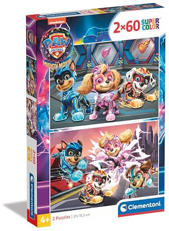 Clementoni Paw Patrol Kinder Puzzle 2 x 60 Teile - Paw Patrol Puzzle 27 x 19 cm für Kinder ab 4 Jahre - Geschicklichkeitsspiel von Clementoni 21626