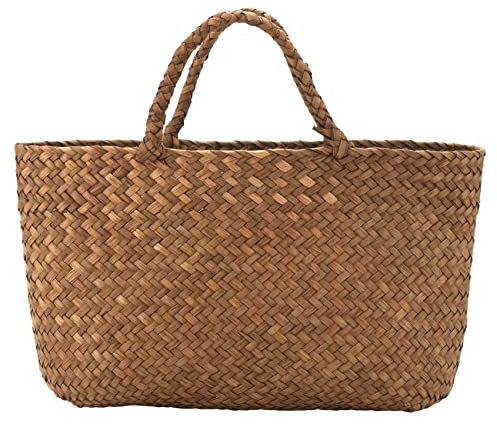 Lobamop Casual Straw Bag Natural Wicker Tote Bags Women Braided Handbag For Garden Handmade Mini Woven Rattan Bags