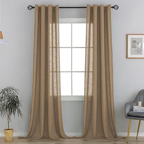VOILYBIRD Natürliche Leinenstruktur Vorhänge mit Ösen Leinen Gardinen für Wohnzimmer 2er Set (HxB 260x140 cm, Latte Braun)
