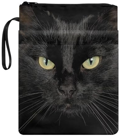 chaqlin Black Cat Book Sleeve Protector Covers for Hardcover Paperbacks with Zipper - Book Lovers Gifts for Men, Women, Kids