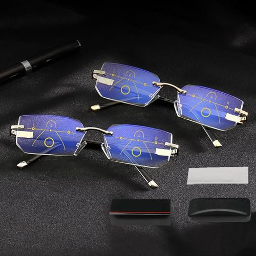 Dotmalls Intelligente Zoom Brille, Smart Glasses Lesebrille Dual-Focus Blaulichtfilter Gleitsichtbrille Zoom Brille Mit Brille Box Blaulicht Sehhilfe Lesehilfe Brillen für Herren Damen (2Stu 300)