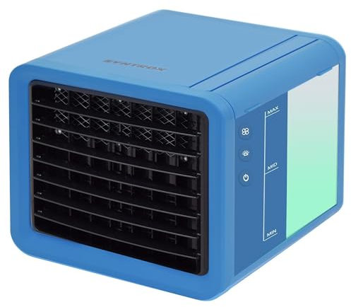 Syntrox Mini Luftkühler mit Wasserkühlung Trivaria | Verdunstungskühler, Luftbefeuchter, Lufterfrischer, USB-Anschluss, Sommerkühlung, Camping-Luftkühler (Blau-Weiß)