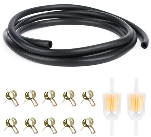 2 Meter Benzinschlauch Kit, Kraftstoffleitung Kit Ø 5 mm mit 2 Stück Benzinfilter und 10 Stück Schlauchschellen für PKW Auto Motorrad Rasenmäher Roller
