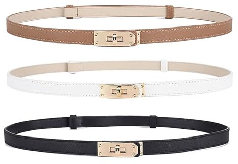 Katyjun 3 Stück Gürtel Damen Schmal, Schmaler Belt Women, Ledergürtel Damen Verstellbarem