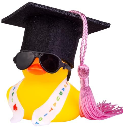 Mwmoeen lustige Akademiker Ente mit Diplom, Abschlussfeier Deko Geschenk | Mini Graduierung Ente Auto Armaturenbrett Dekoration mit Hut Schärpe Brille Schärpe, Geschenk bei Prüfungen Abschlussfeier