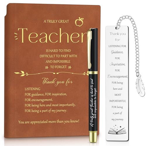 Tenare Dankeschön Geschenke für Lehrerin Leder Notizbuch Kugelschreiber und Danke Lesezeichen Set Abschiedsgeschenke für Lehrer Anerkennungsgeschenke Inspirierendes Briefpapier für Frauen Männer