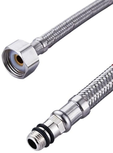 Haiba Pack of 2 Kitchen/Basin Monobloc Mixer Tap Connectors Flexi Pipes Tails British Standard Pipe M10 x1/2 Fitting 800mm Long (Silver Pipes)
