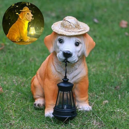Youfui Dog Garden Statues Outdoor Solar Figurine Light for Patio Balcony Yard Ornament Garden Decor Housewarming Gifts for Women Mum Grandma