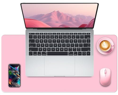 Rutschfest Schreibtischunterlage, 60 x 35 cm großes Mauspad mit Leder und Rutchfeste Wildleder, wasserfeste Laptop Tischunterlage, Tisch-Schutz Unterlag für Büro/Haus/Deko (Märchenhaftes Rosa)