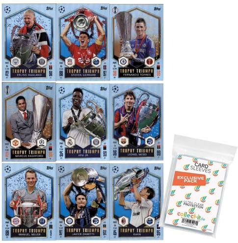 Bundle mit Match Attax Champions League 2024/25 - Trading Cards Sparangebote + Exklusive Collect-it Hüllen (Alle 9 Trophy Triumph Karten)