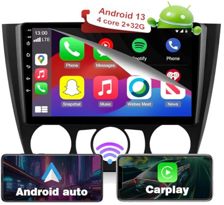 RICBAFEE Car Radio per BMW 1 Series E87 E81 E82 E88 2004-2011 Manual AC, 9 Inch Touch Display Car Stereo con CarPlay Android Auto Bluetooth FM MirrorLink Controllo del Volante (2+32GB 4Core)