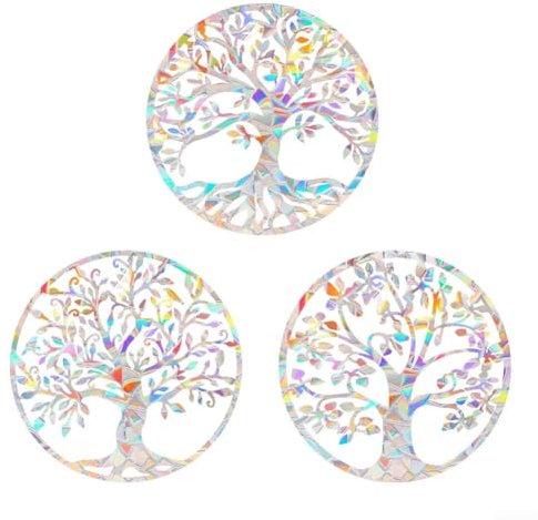 Hasaller Window Stickers 3Pcs for RAINBOW Window Clings Tree of Life Static Glass Stickers Plastic Reusable Anti-Collision Non Window Decal Sun-catcher Decor Prismatic for Bird Strike Deterrent