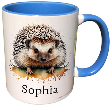 Personalised Hedgehog Mug, Gift for Wildlife Spotter, Thank you Present for Hedgehog Lover, Housewarming Coffee Cup, Country Kitchenware (Yellow)
