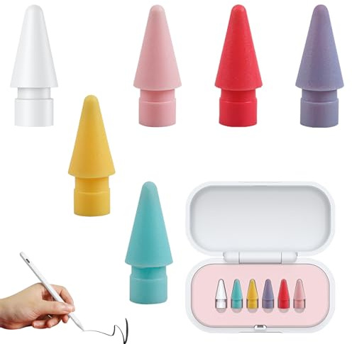 Lot de 6 Embouts de Stylet de Rechange pour Stylet Apple 1ère Génération et 2ème Génération Plume de Couleur avec Boîte de Rangement, Embouts de Rechange Haute Sensibilité