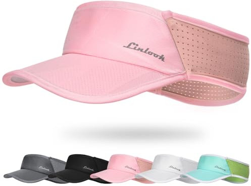 Linlook Sun Visor Hat for Men & Women | Lightweight Breathable Mesh, Stretchy Foldable Cooling Sports Visor Hat for Running, Golf, Tennis, Hiking Pink
