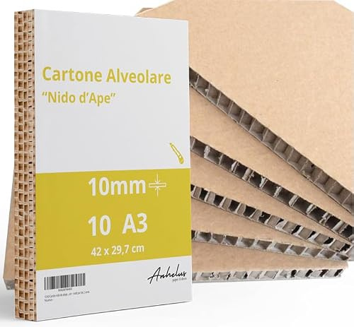 10 Planchas A3 Cartón nido de abeja Kraft 1cm grosor | Tamaño 42x29,7cm | Cartón panal alveolar ultraligero y rígido para maquetas, arquitectura, modelismo, displays, expositores y manualidades.