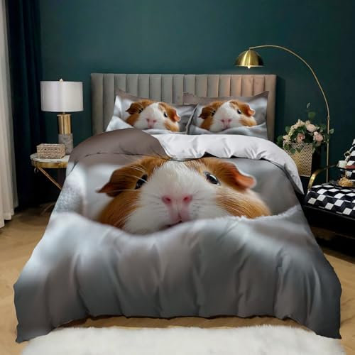 NDXRWDZR Bettwäsche 135x200 Meerschweinchen Bettwäsche-Set mit Reißverschluss Schließung für Kinder Weicher Atmungsaktive Mikrofaser Bettbezug + 2 Kopfkissenbezug 80x80 cm