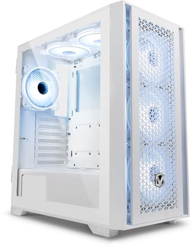 Vibox VTX-3 Gaming PC Case, 6 RGB Infinity Fans, Tempered Glass Panel, ATX Compatible, Mesh Front (White)