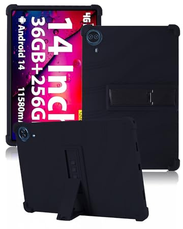 Case for Ckypad Ctab 14 / WITECOR A14/TECLAST T70/Logicom Tab XXL 14 Inch Tablet,Soft Silicone Cover,with Folding Stand,Lightweight Shockproof,Anti-Scratch,All-Around Protection,Black