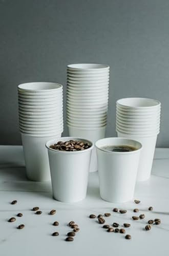 BUSER 7oz Paper Cups for Hot Drinks Disposable Coffee Cups Party Paper Drinkware Single Wall Suitable for Cold and Hot Drinks Serving Solution White (Pack of 100)
