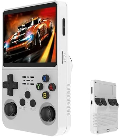 Aidodmom Retro Gaming Handkonsole, 3,5 Zoll IPS Bildschirm, Video Player, 64/128 GB TF-Karte, mehr als 20.000 Spiele, Open Source Linux-System, weiß, 64GB