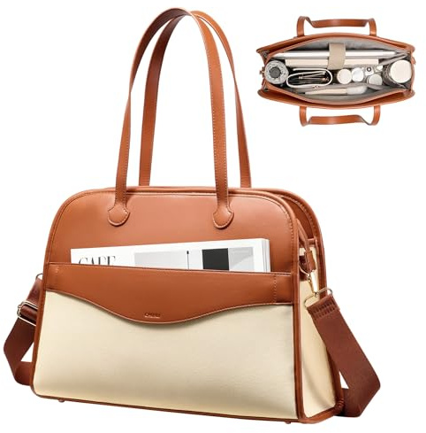 CHUNLI Laptop Bag for Women 15.6 Waterproof PU Leather Work Tote Professional Teacher Bag Office Briefcase Luggage Strap
