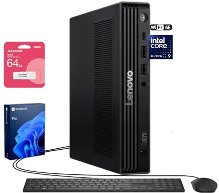 Lenovo ThinkCentre M90q Business Tiny Desktop, Intel 24-Core Ultra 9 285T vPro, AI Mini PC, 32GB DDR5, 2TB SSD, DP, HDMI, Support 3-Monitor 4K, Wired KB & Mouse, Wi-Fi 6E, Windows 11 Pro, w/Bundle