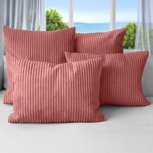 Amilian Dekokissen 4er Set mit Füllung – Sofakissen Set 2x 45x45 cm & 2x 35x45 cm – Weiche Zierkissen, Couchkissen für Sofa - Herzschimmer/Elfenlicht