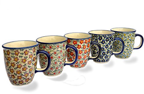 Bunzlauer Becher-Set aus 5 Bechern Mars, Dekor Viola, in 5 Farbvarianten