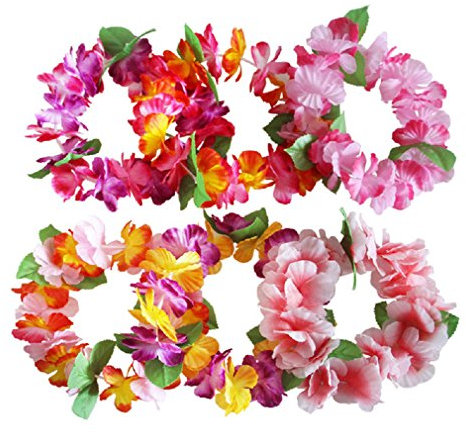 Bonana 6 Stück Hawaiikränze Stirnband Tropische Luau Blume Kopfbedeckung Leis, dicker Blumenkranz für Sommer Strand Pool Party Dekorationen Zubehör