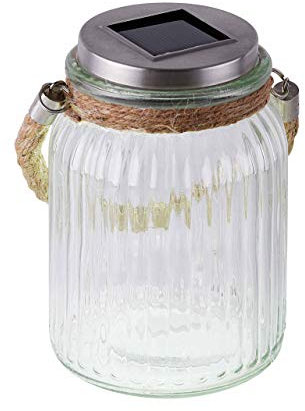 LED Garten-Leuchte, 11x11 cm, Outdoor-Lampe, Solar, Windlicht, Gartendeko, Effektleuchte, IP 44, weiß-transparent