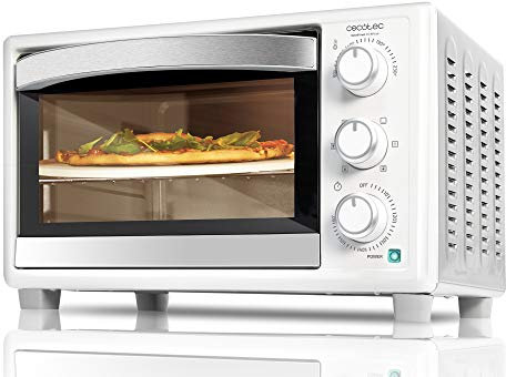 Cecotec Horno de Sobremesa de Convección 26 L Bake&Toast 610 4Pizza. 1500 W, Especial para Pizza, 6 Funciones, Temperatura regulable, Luz interior, Puerta con doble cristal, Blanco