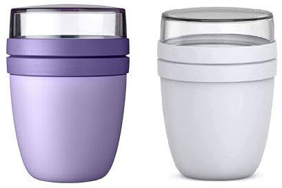 Mepal | Lunchpot Ellipse Mixed | Vivid Lilac + Cool Grey | Müslibecher to go | Unterteilung für Joghurt & Müsli | 500 ml + 200 ml | Geeignet für Gefrierschrank, Mikrowelle & Spülmaschine